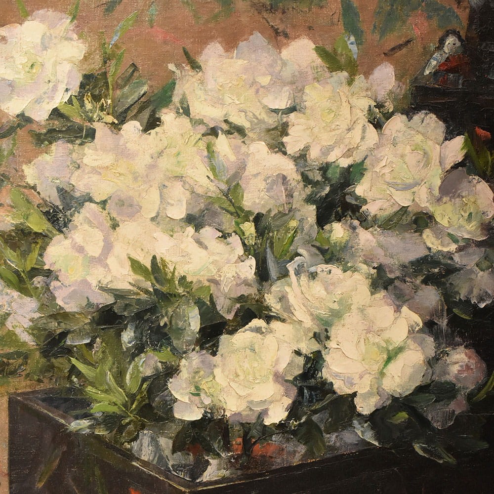 QF771 4a antique floral painting flower oil still life XIX